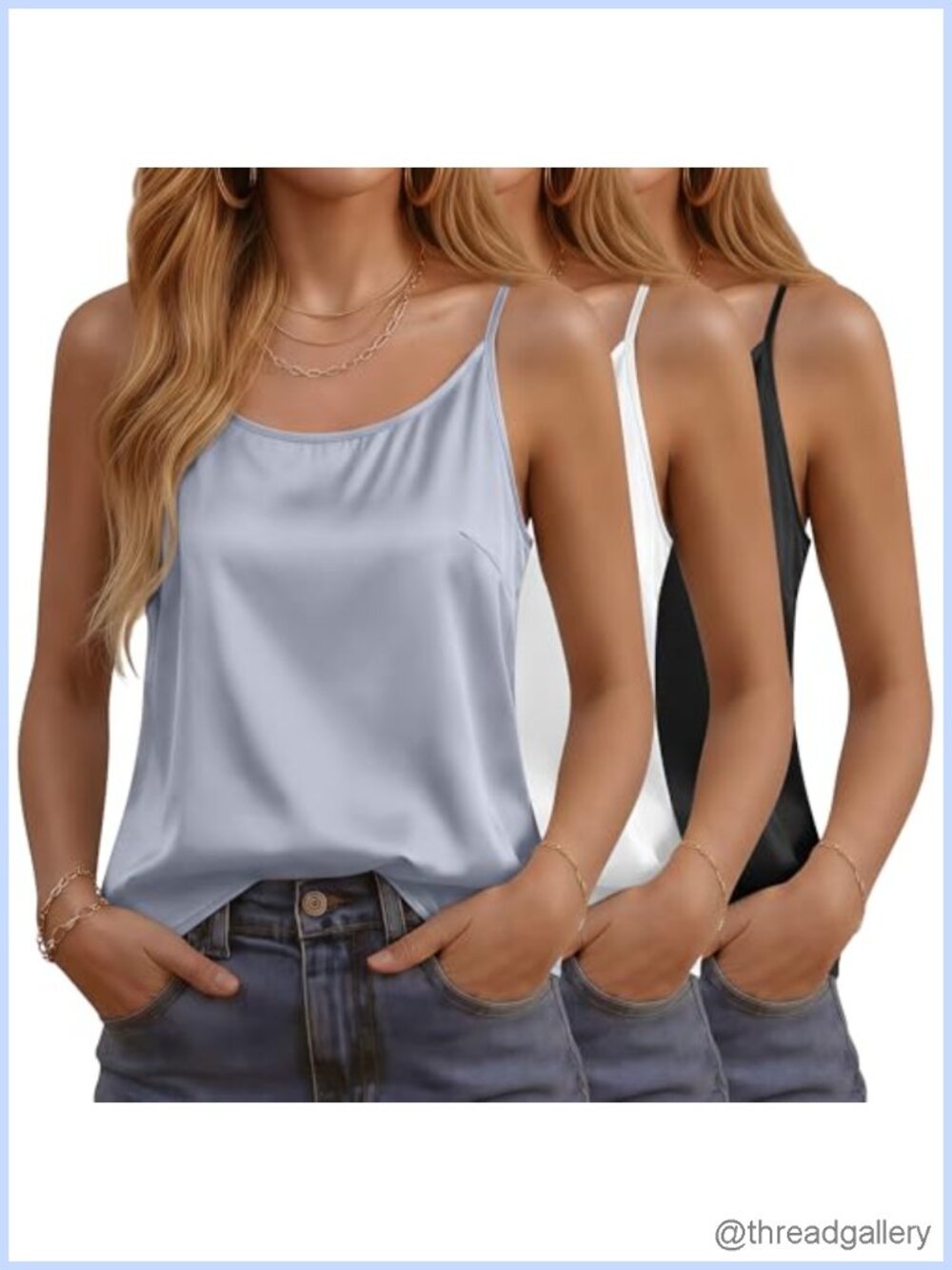 3 Pack Women's Silk Satin Camisole Tops
